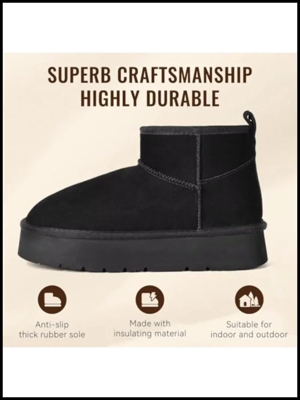 Genuine Suede Ankle Platform Boots with Cozy Faux Fur Lining